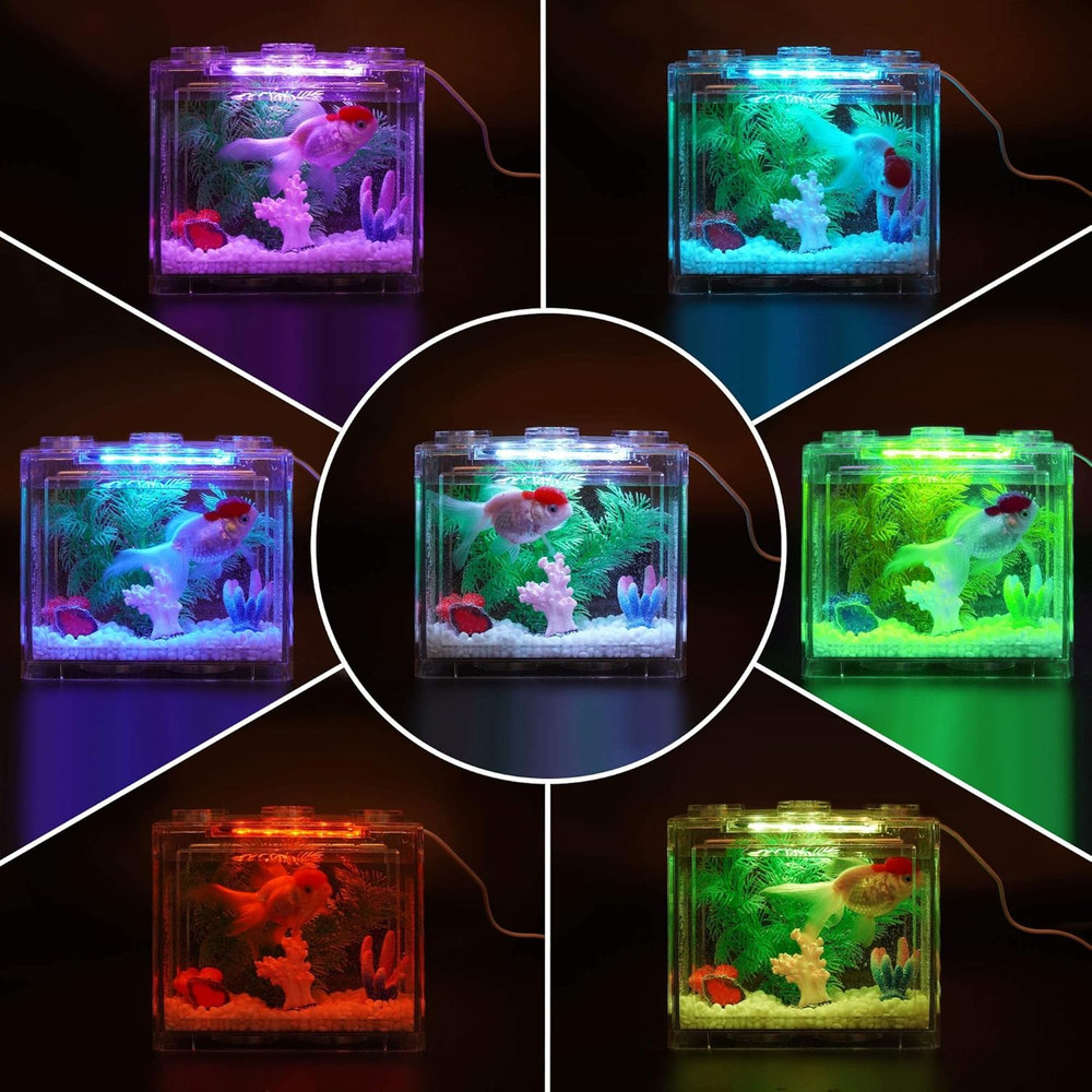 Small Betta Fish Tank, Aquarium Tank Kit with LED Lighting, 0.6 Gallon Stackable