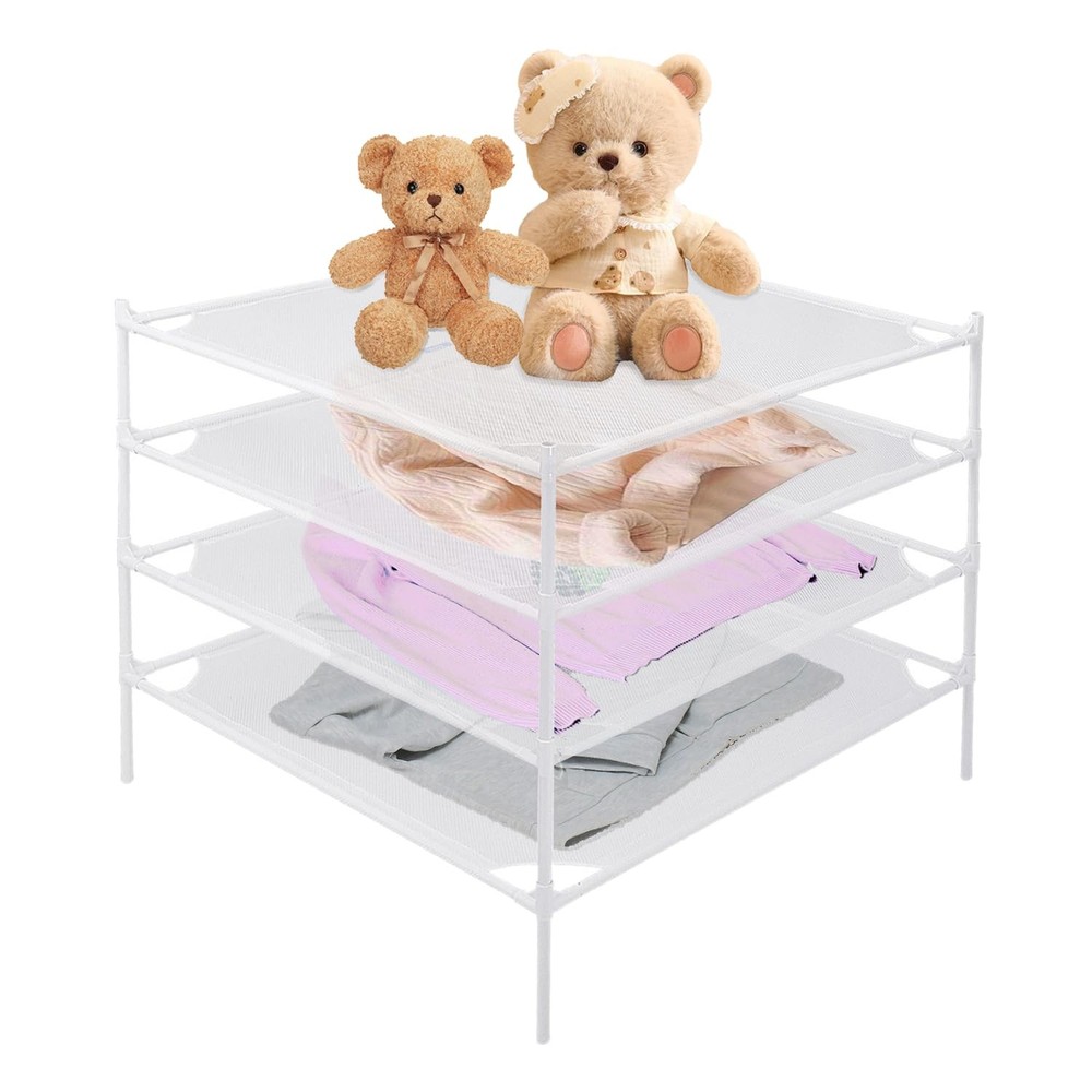 Sweater Drying Rack 4-Layer Clothes Flat Mesh Clothing Stackable Laundry