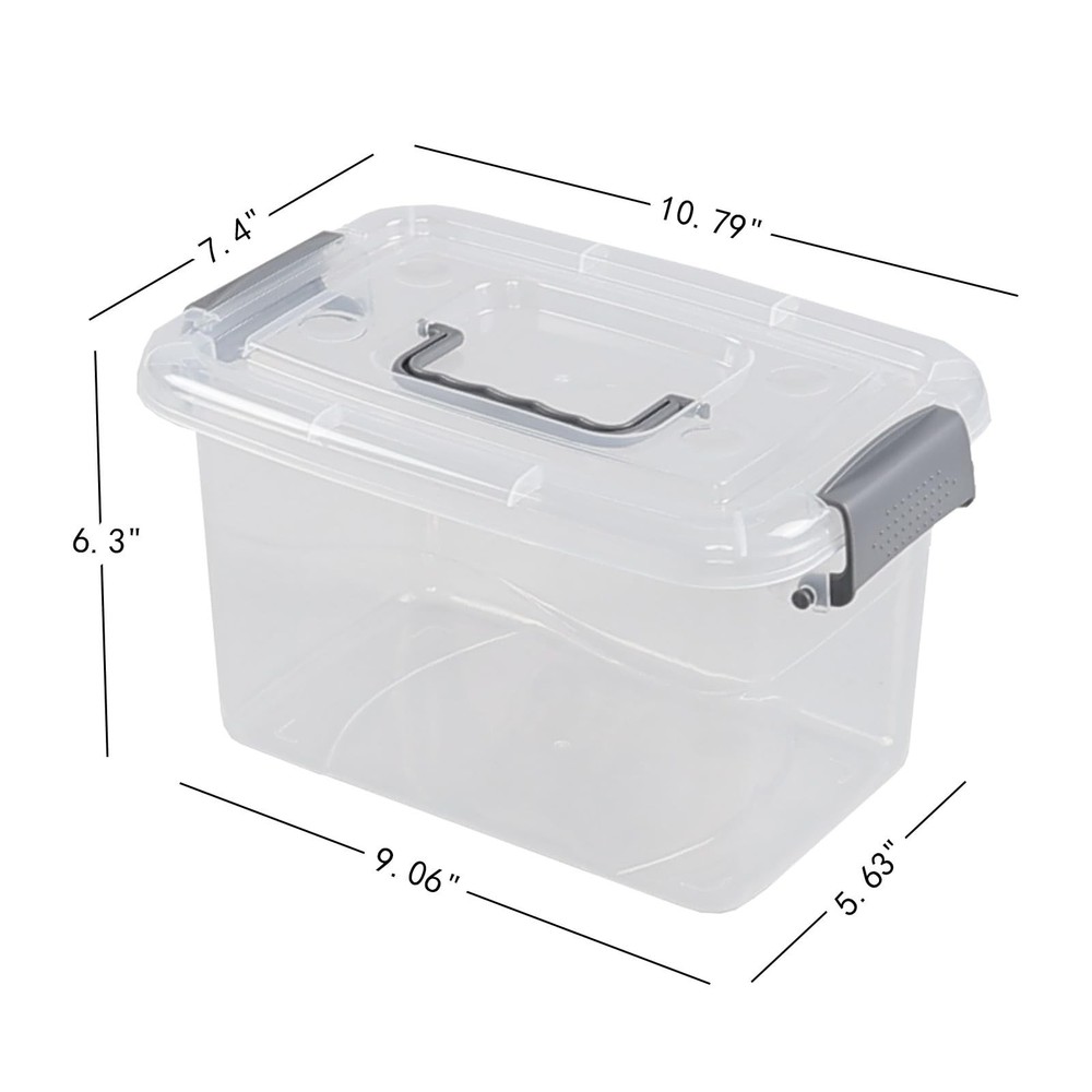 Ggbin 4-Pack 5 Quart Clear Plastic Storage Bins, Latching Storage Box with Ha...