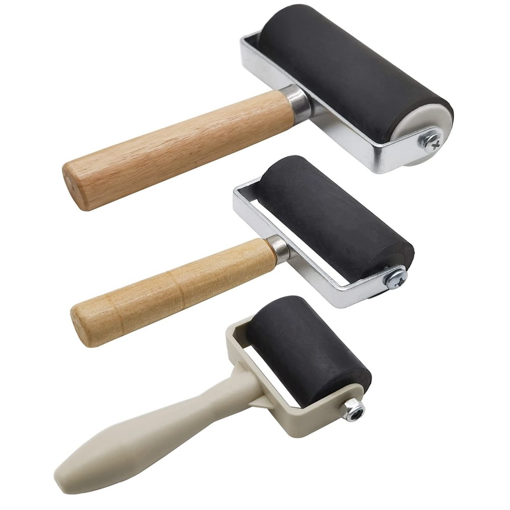 3 Pack Rubber Brayer Roller Hard Rubber Brayer Rollers Art Craft Roller