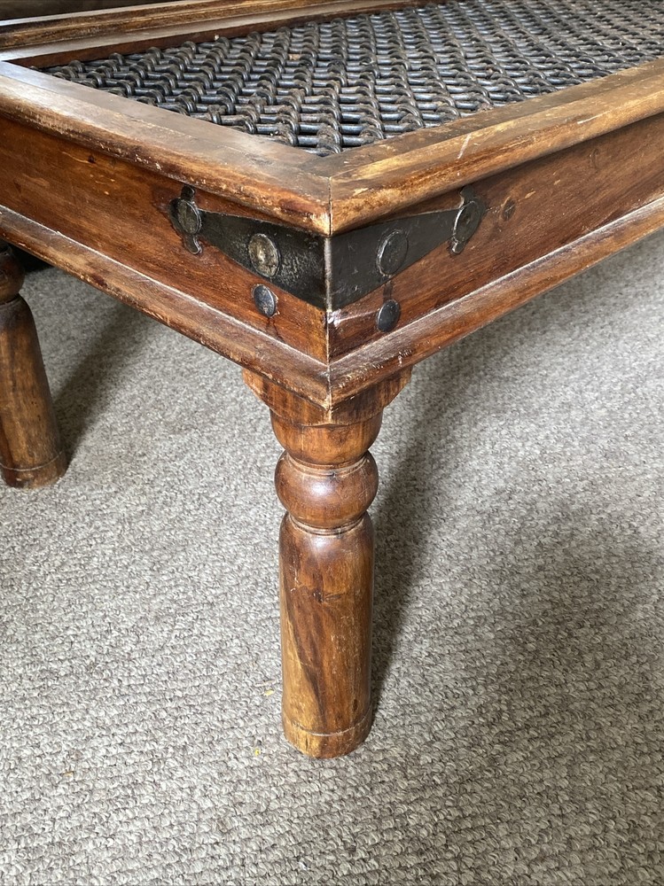 Antique Spanish Style Coffee Table With Iron Lattice