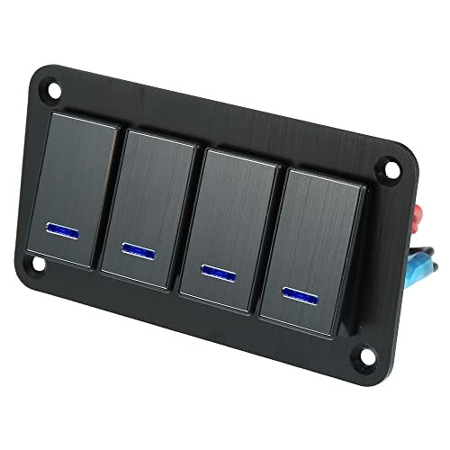 4 Gang Rocker Switch Panel 3 Pin on OFF Pre-Wired Toggle Switch Control Black