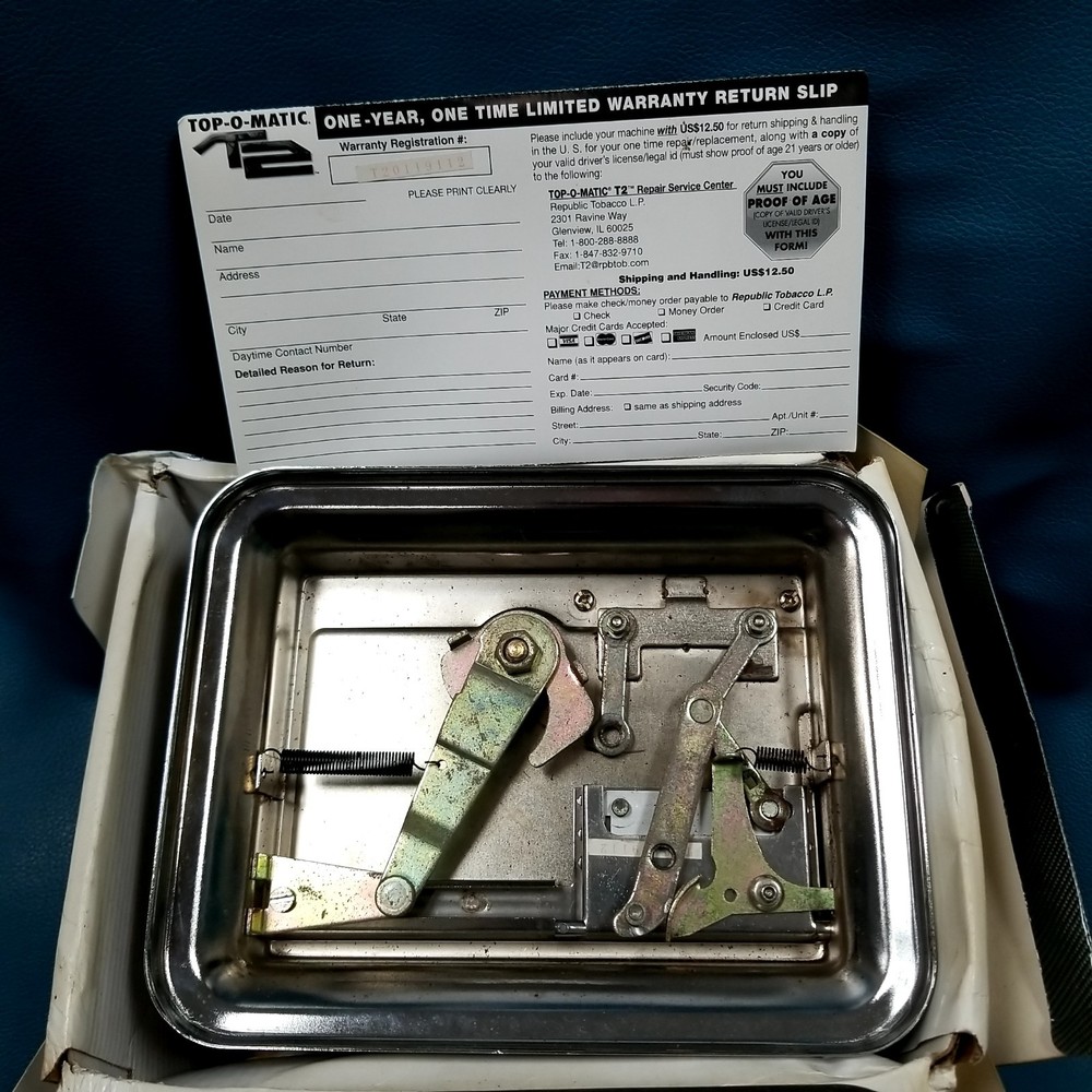 TOP-O-MATIC T2MAC Cigarette Rolling Machine 2009 GUC Damaged Box