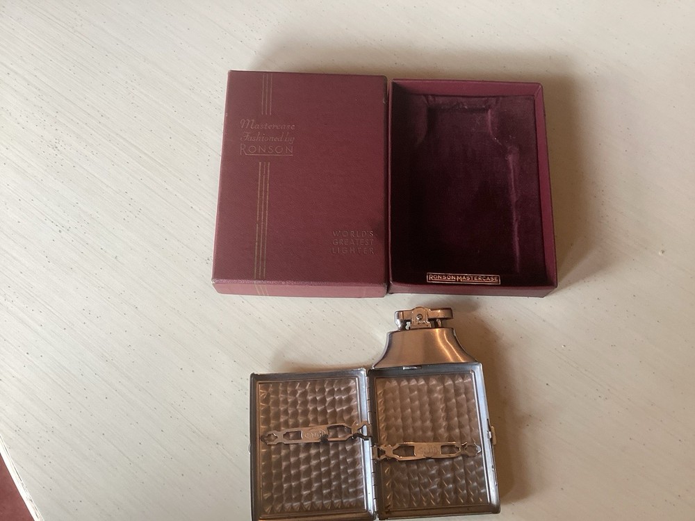 Vintage Ronson Cigarette Case & Lighter Original Old Box