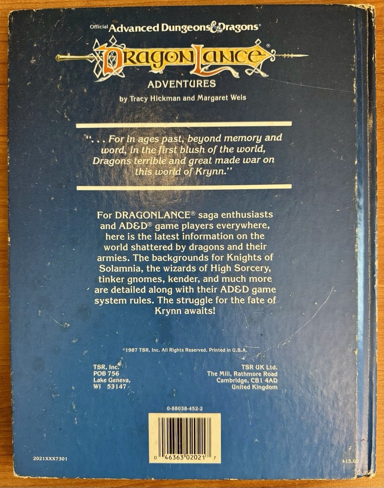 TSR Dragonlance Adventures Advanced Dungeons & Dragons 1987