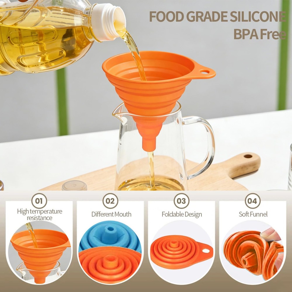 4Pack Kitchen Funnel Set, Small and Large, Upgraded Kitchen Gadgets Accessori...