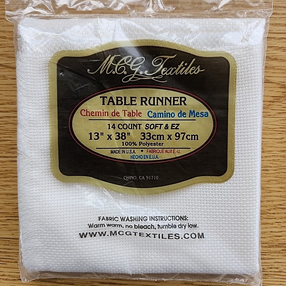 MCG Textiles Ivory 14 Count 13" x 38" Table Runner Soft & EZ Polyester NIP