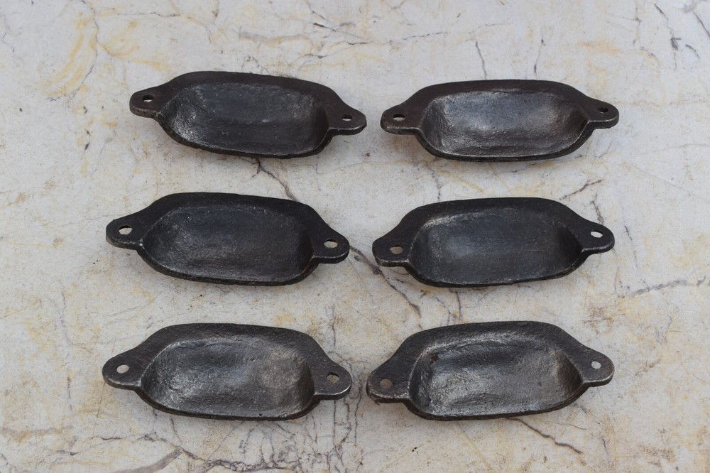 6 Pcs Vintage Cast Iron Cup Pull Handle Rustic Cabinet Kitchen Drawer Handle
