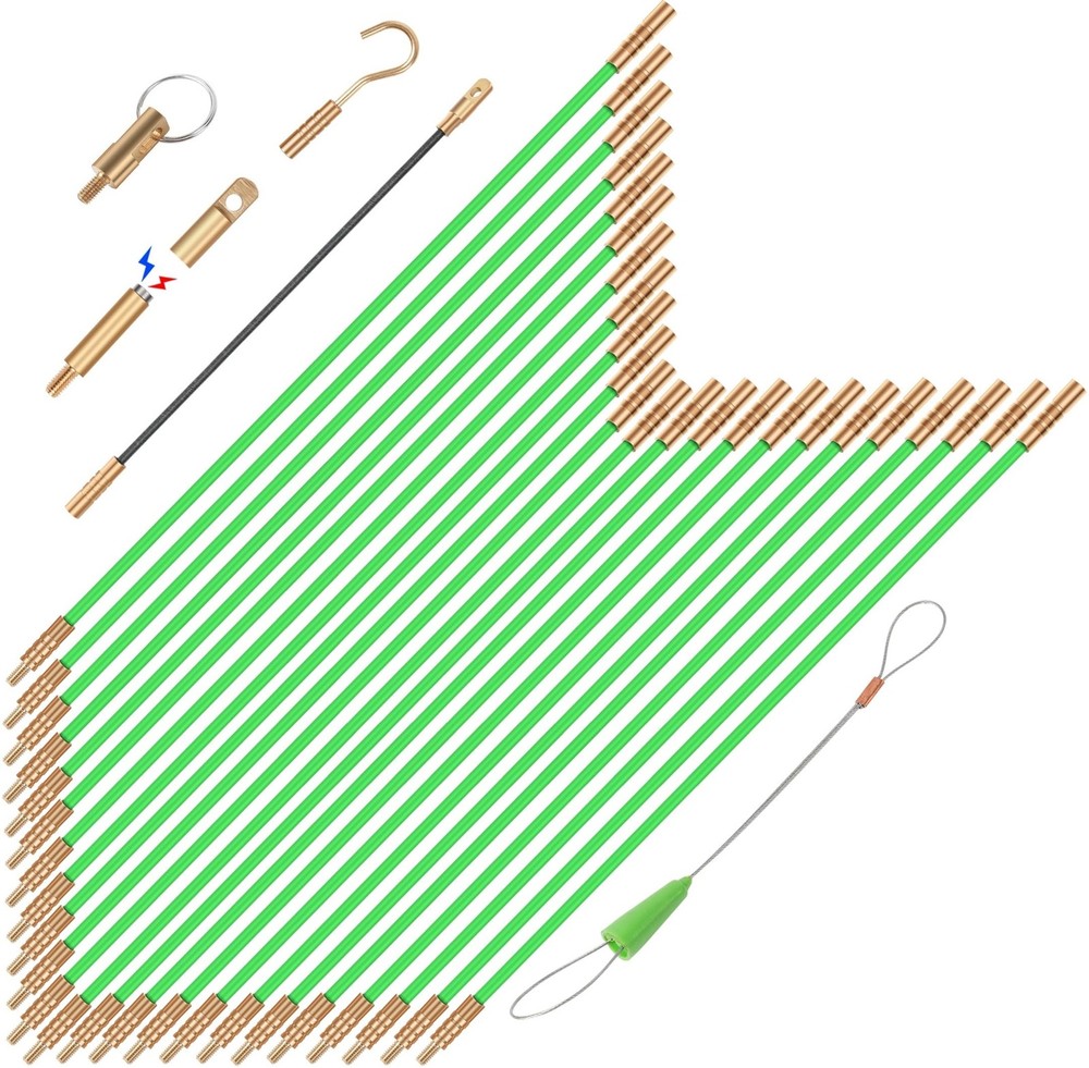 32.2FT Fiberglass Running Electrical Wire Cable Glow Rods Wire Pulling, Fish ...