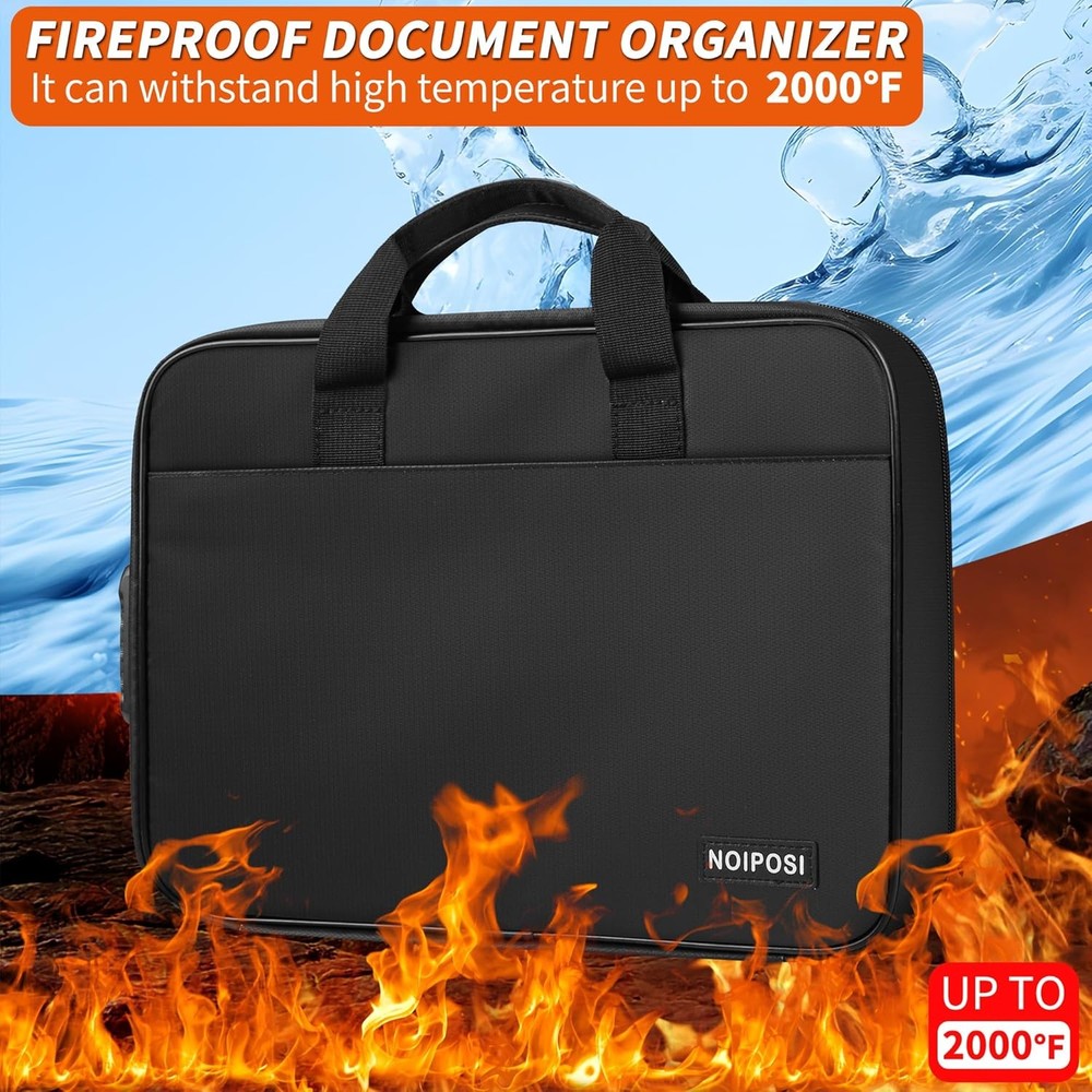 Noiposi Fireproof Document Bag with Lock, Waterproof and Large, Black