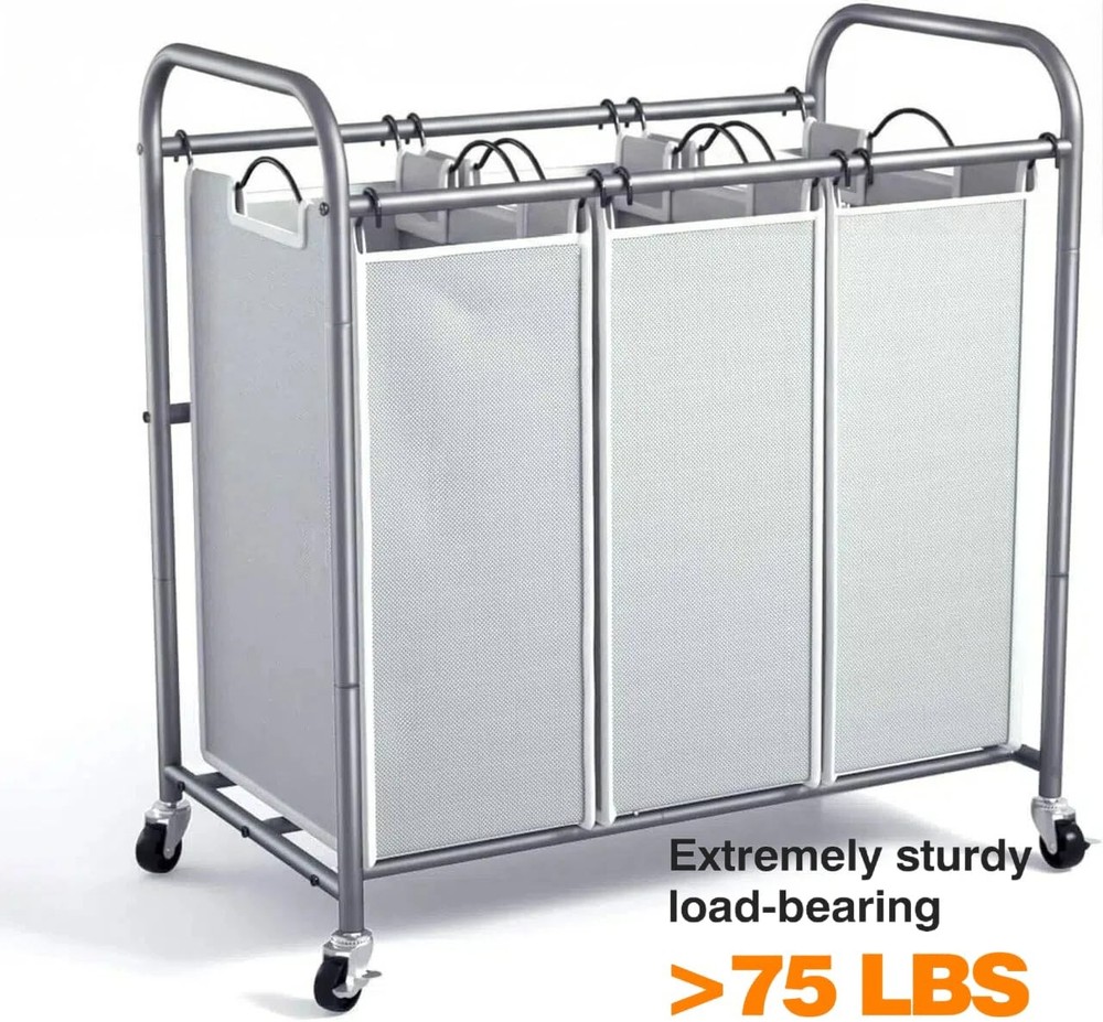 Laundry Sorter Hamper 3 Section, Divided Laundry Basket Organizer with Heavy ...