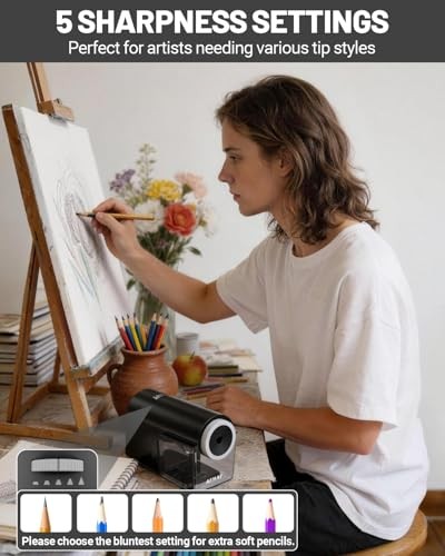 Electric Pencil Sharpener, Fully Automatic Pencil Sharpener for 6.5 Black