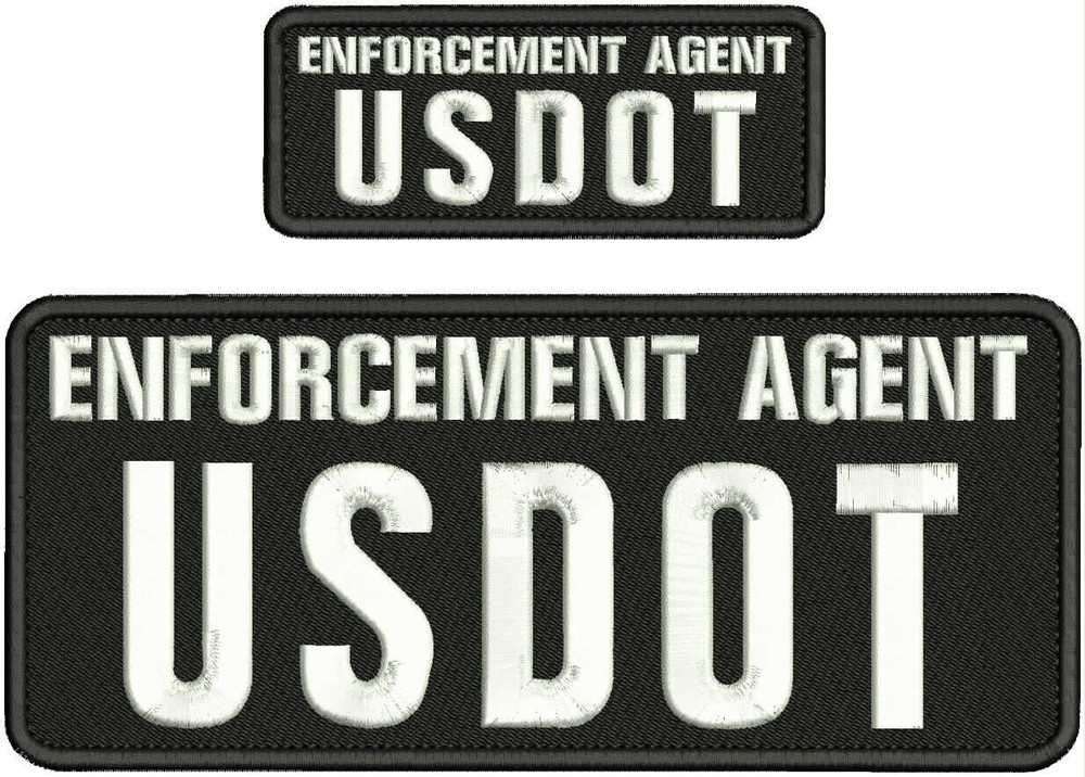 E AGENT USDOT EMB PATCH 4X10 AND 2X5 HOOK ON BACK WHITE ON BLACK