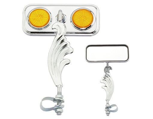ONE Bike Rectangle Wing Mirror Chrome Left Amber Reflectors.
