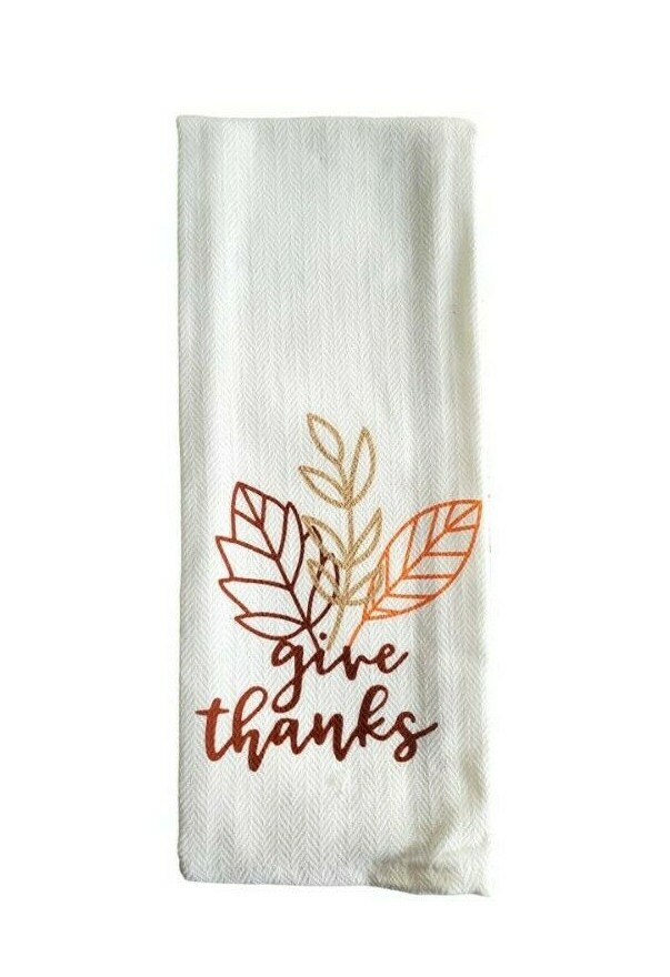 Harvest Fall Design Woven Kitchen Towels “Give Thanks” - 2 Pack