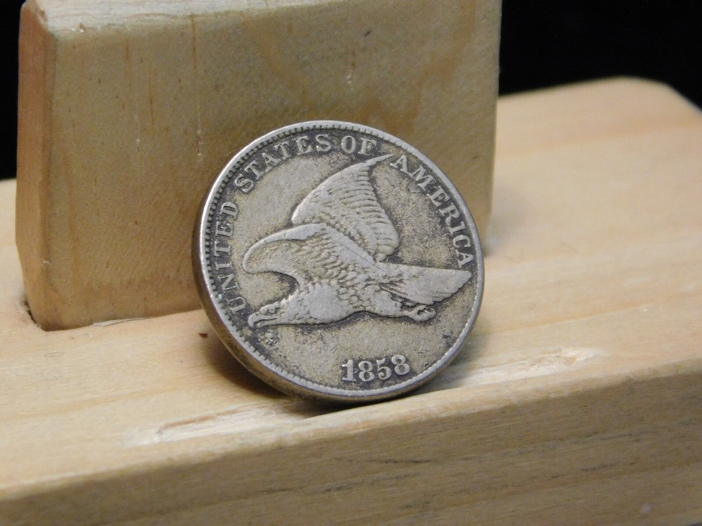 1858 Flying Eagle cent large letters 180+ degrees rotated reverse