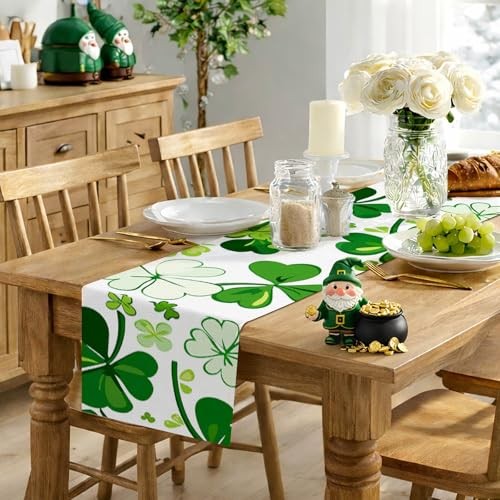 St Patrick’s Day Table Runner 13x72 Inch Burlap Table Decor with Green