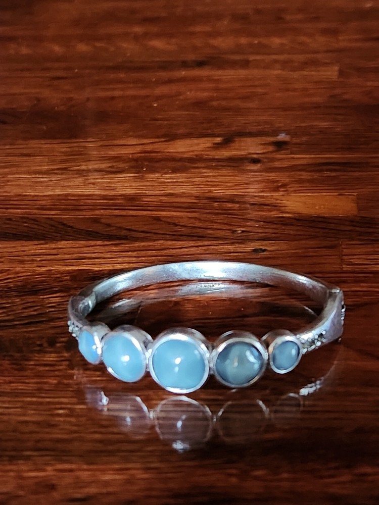 KC Signed Silvertone Bracelet Light Blue Glass Beads