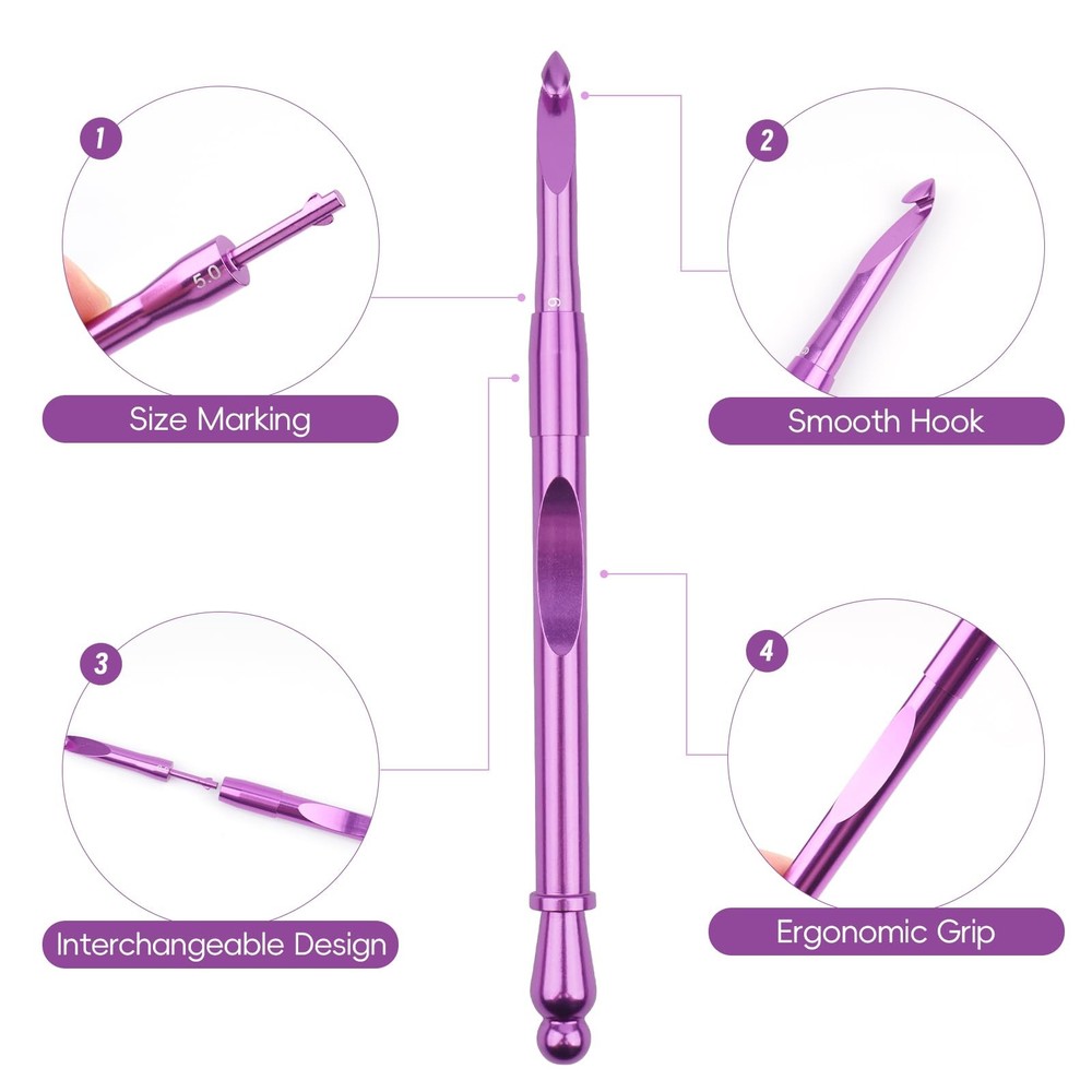 BsHooker Interchangeable Crochet Hooks Set with Case Inline Crochet Hooks Siz...