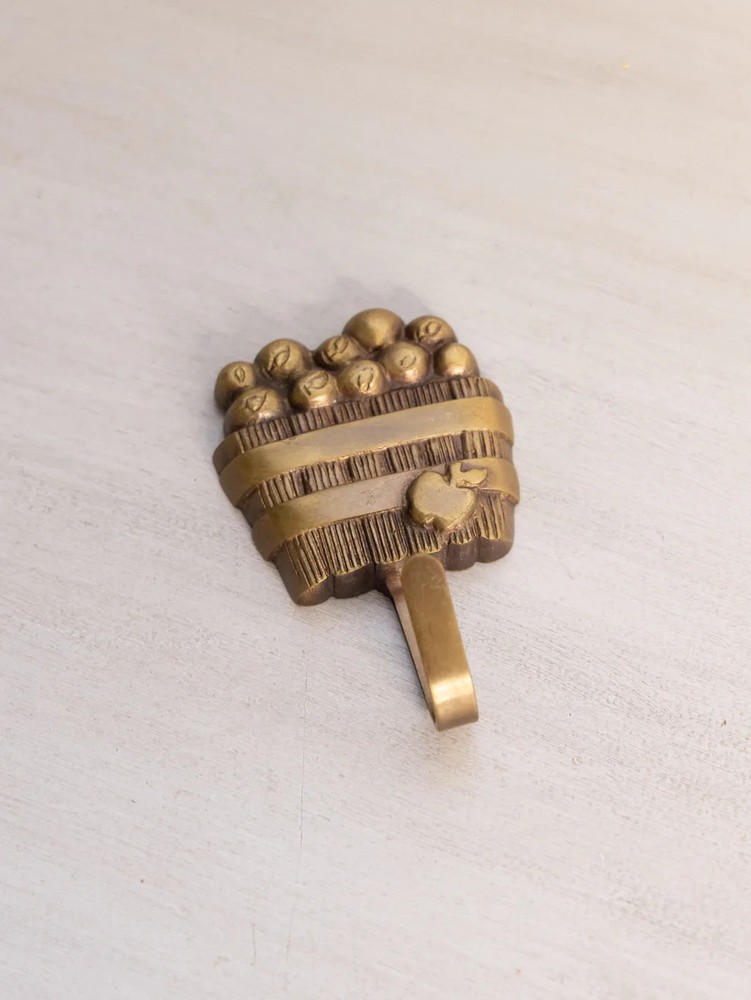 Gold Tone Brass Apple in Basket Wall Hook