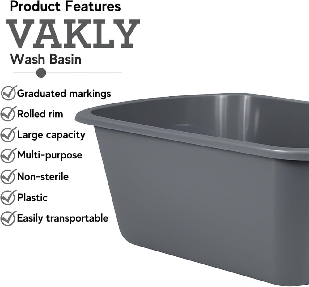 Wash Basins [5 Pack] – Rectangular Plastic 7-Quart Graduated Hospital Soaking