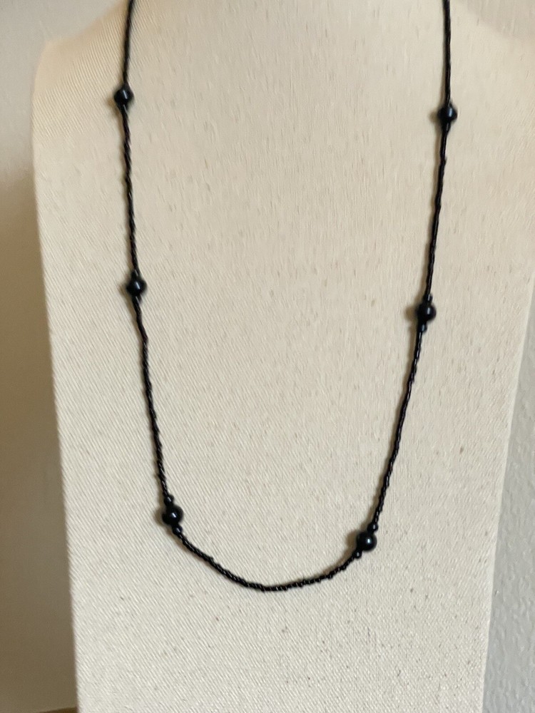 Vintage Estate 28" Black Beaded Variable Sized Bead Delicate Handmade Necklace