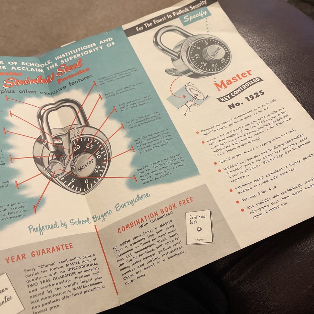 Master Combination Locks brochure catalog 1500 Combination Padlocks For School