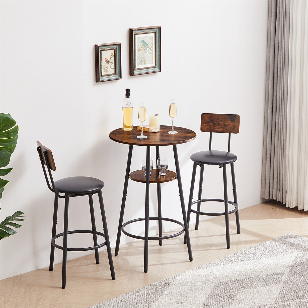 3 Piece Bar Table Set Counter Height Kitchen Pub Table 2 Upholstered Stools US