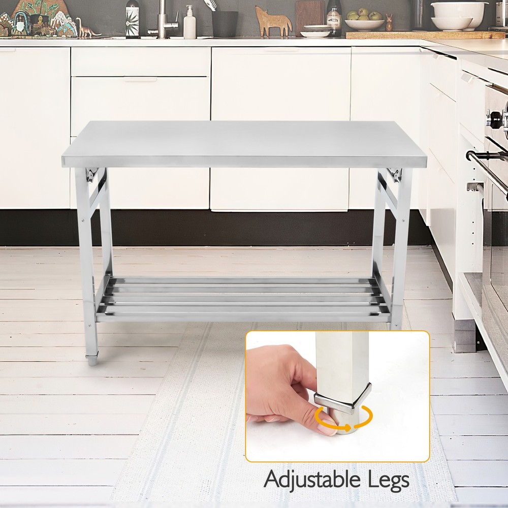 Work Table for Prep & Work, Heavy Duty Stainless Steel Folding Work Table