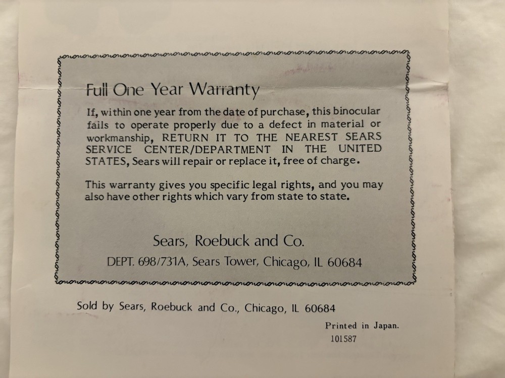 Sears Binoculars 7-15X 35mm ZCF Binocular Wide