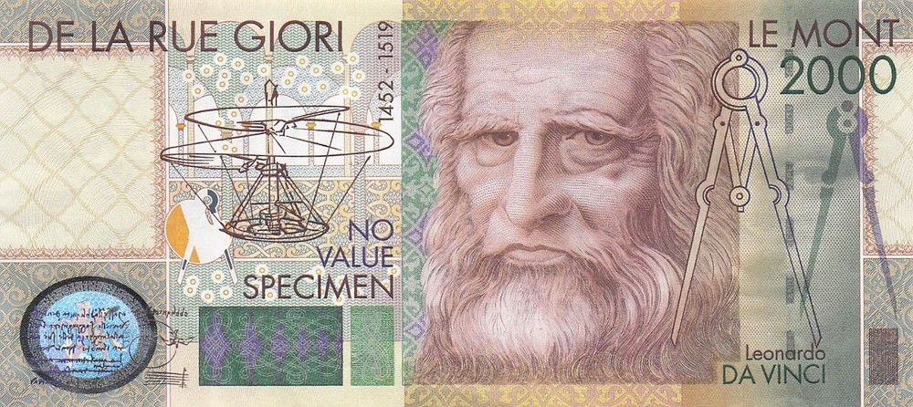 Italy / Test Note Specimen L. Da Vinci  2000  Uncirculated Banknote DTx3