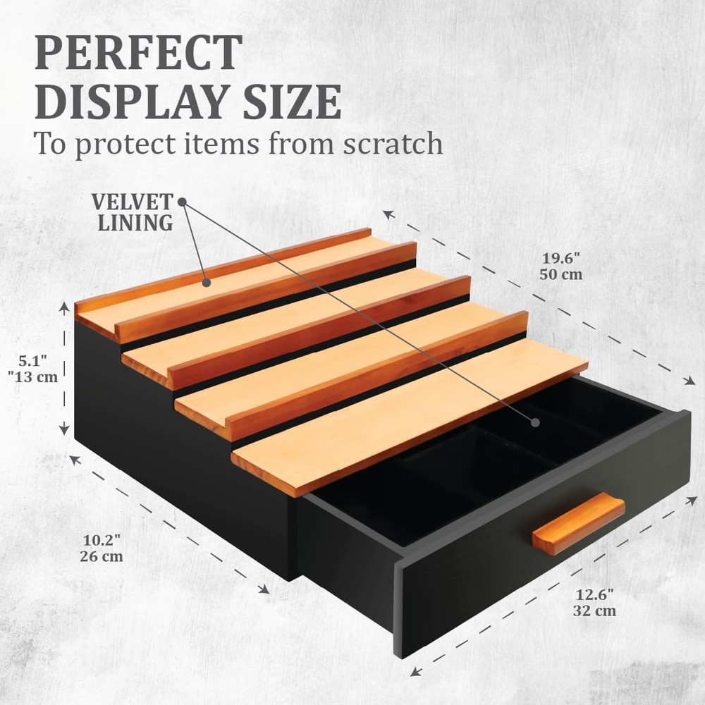 4-Layer Felt Cologne Organizer with Drawer and Hidden Compartment for Men