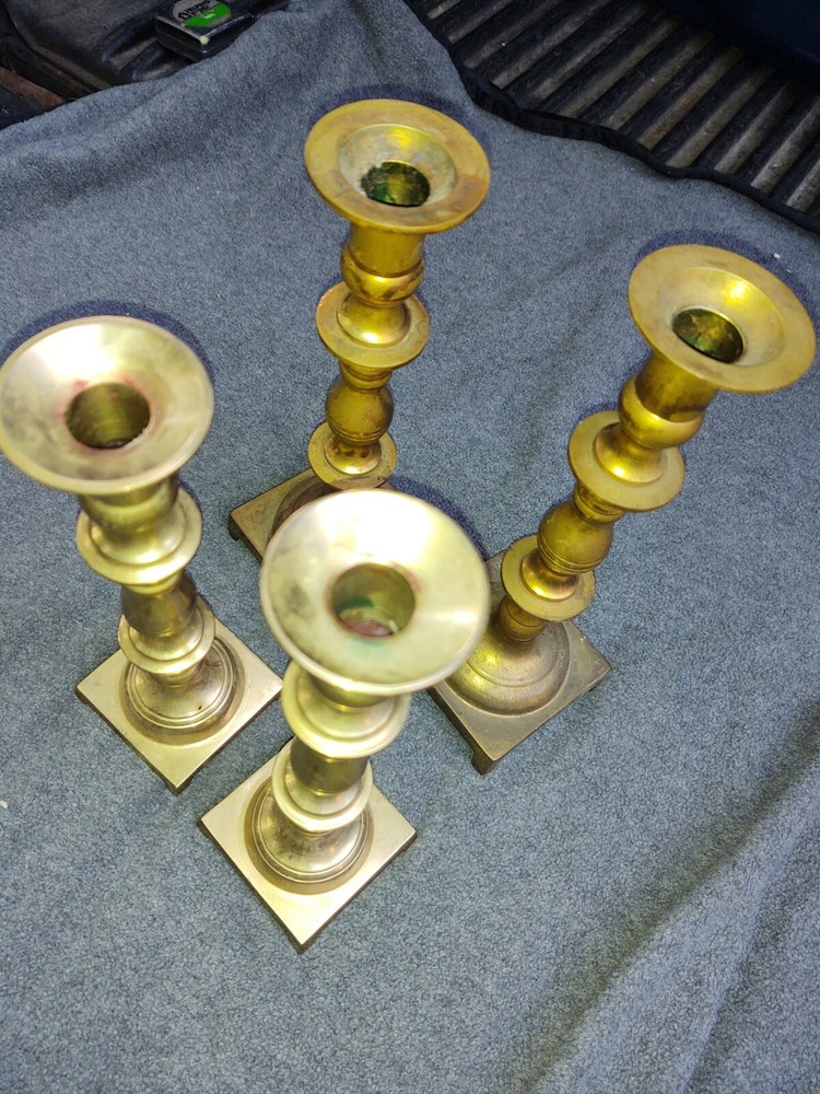 2 Pairs Brass Taper Candle Holders Square Base