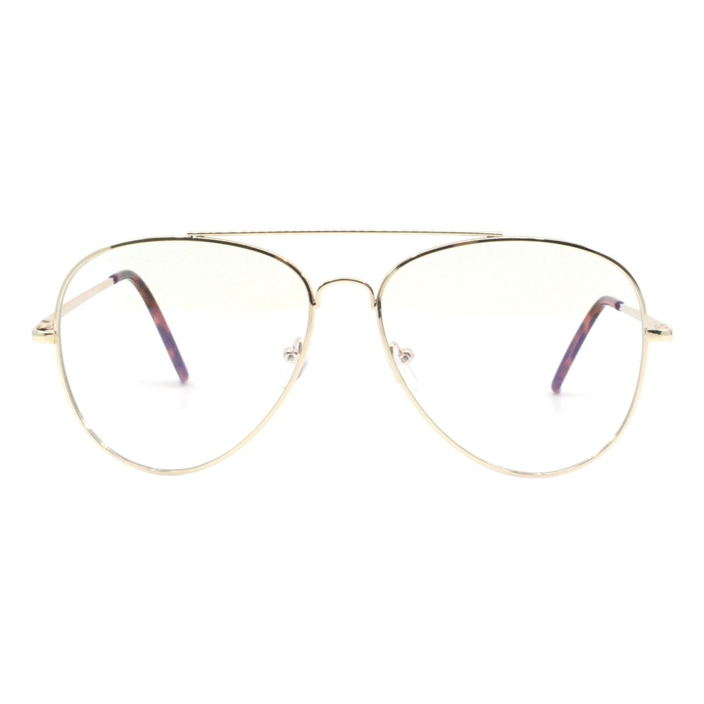 Blue Light Filtering Lens Eyeglasses Pilot Style Metal Frame Spring Hinge