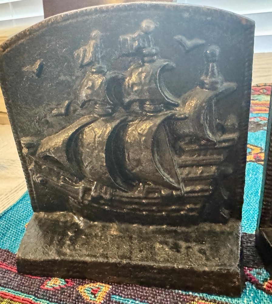 Antique Black Cast Iron Nautical Bookends~Very Good Condition~Unknown Maker