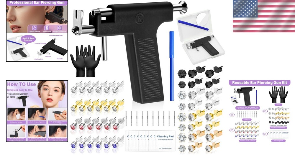 Professional Ear Piercing Gun, Reusable Machine with Dark Black