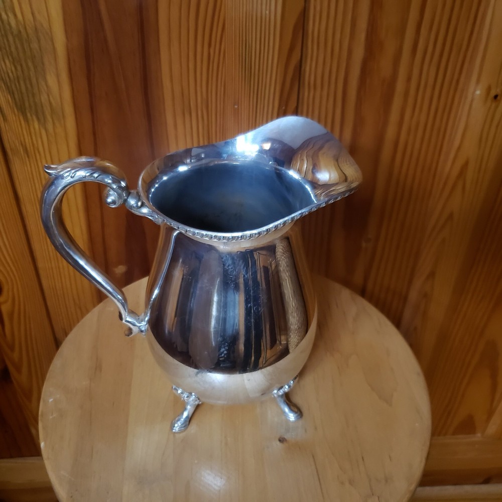 Vintage Crescent MCM Silverplate Footed Water Pitcher 8.5" Tall