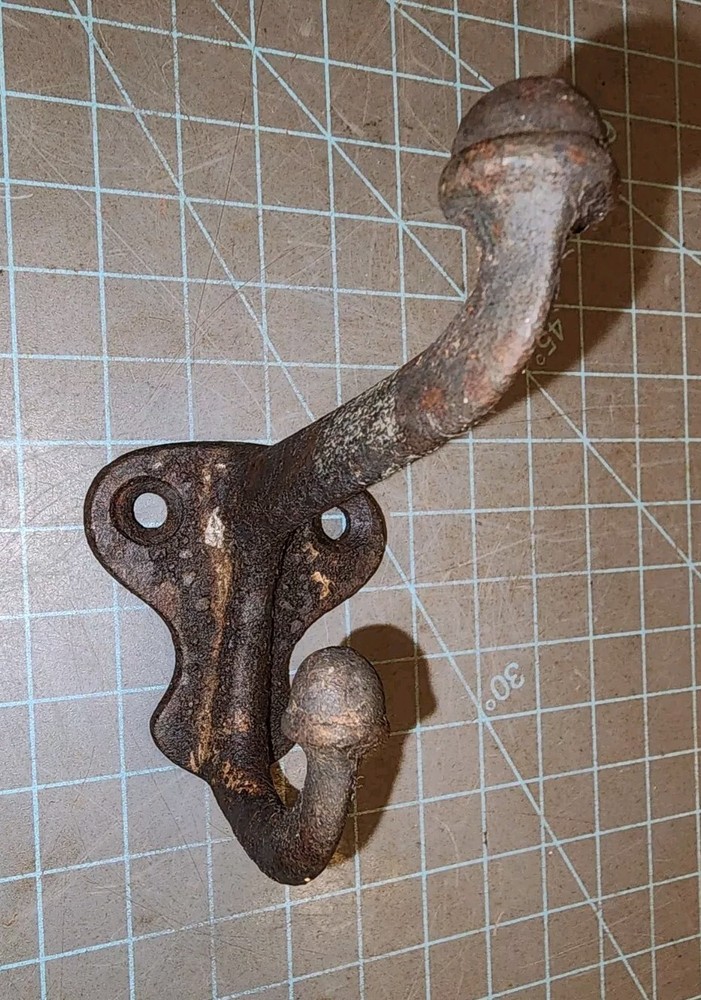 Antique Cast Iron Acorn Tip Double Coat Hat Hook - gwB1