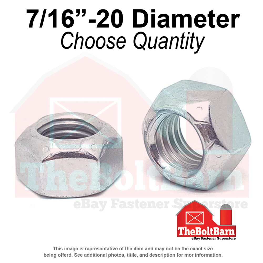 7/16"-20 Grade 8 Hex Top Lock Nuts Zinc Clear Fine Thread (Pick Quantity)