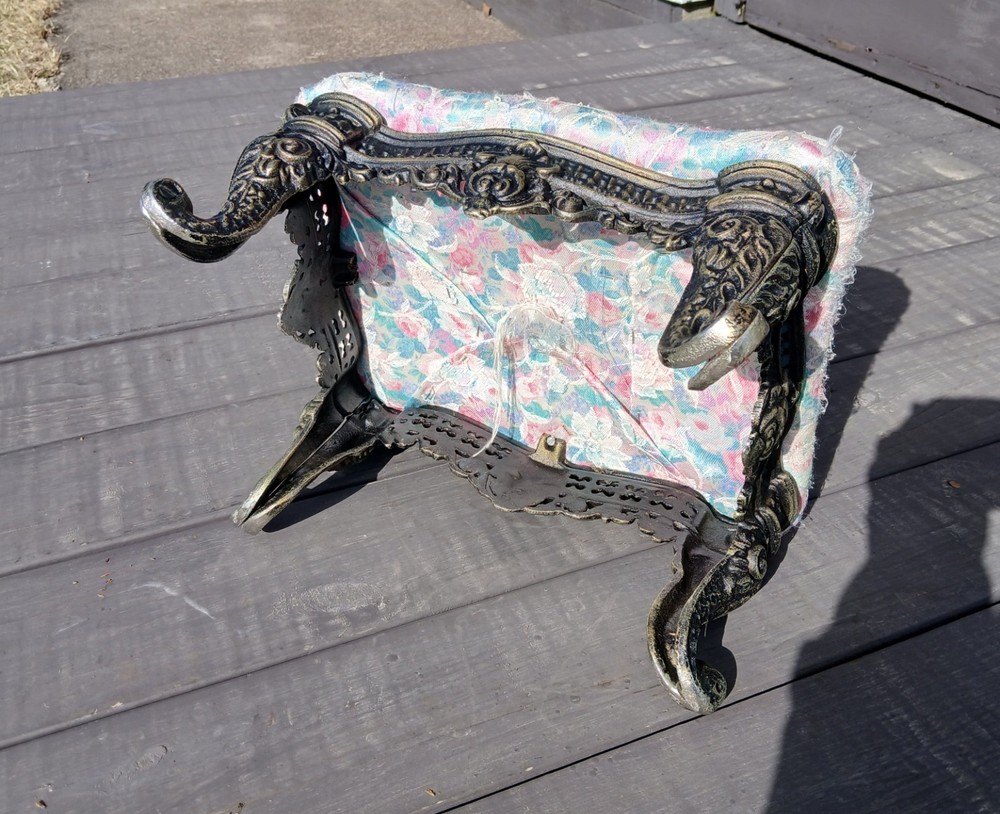 Vintage Upholstered Victorian Foot Stool with Cast Iron Base