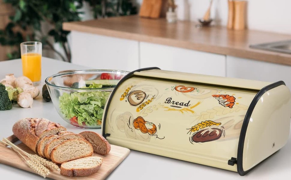 SOTECH Bread Box Metal Bread Storage Container Roll Top Bread Bin for Kitchen...