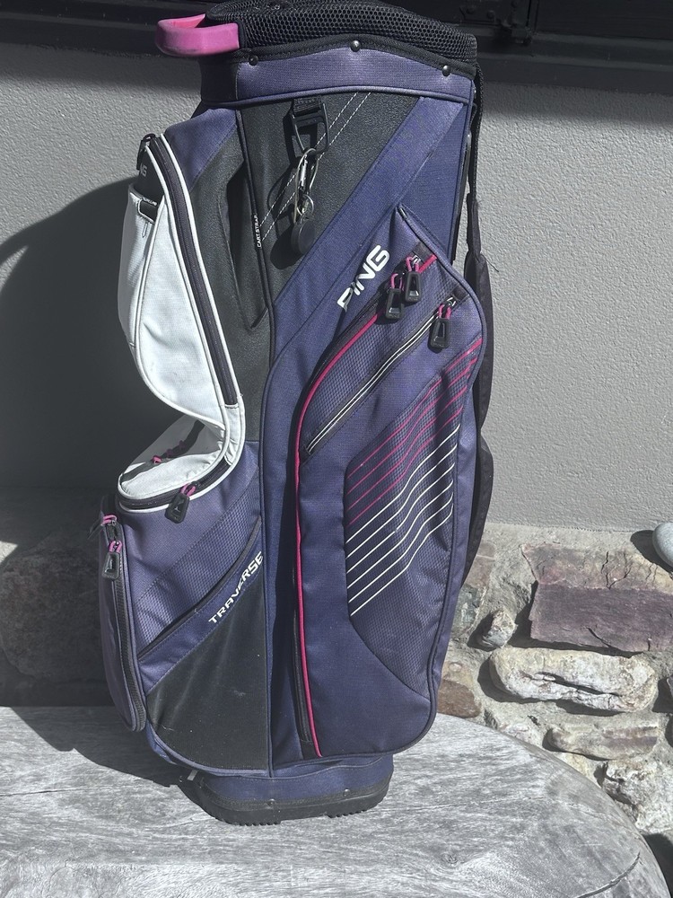 PING TRAVERSE Cart Bag Durable Nylon Polyester 14-Way Top Blue Red & White