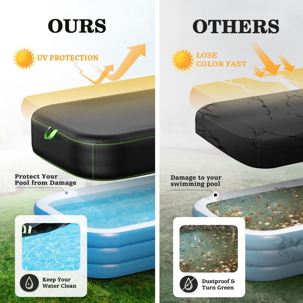 Rectangular Pool Cover 120in x 72in, Inflatable Pool Covers for Above Ground ...
