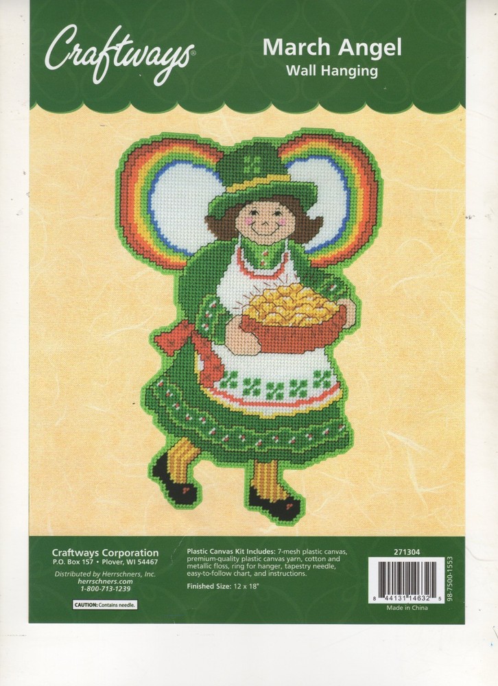 MARCH ANGEL  WALL HANGING 7ct  plastic canvas PATTERN  (#TF0370)