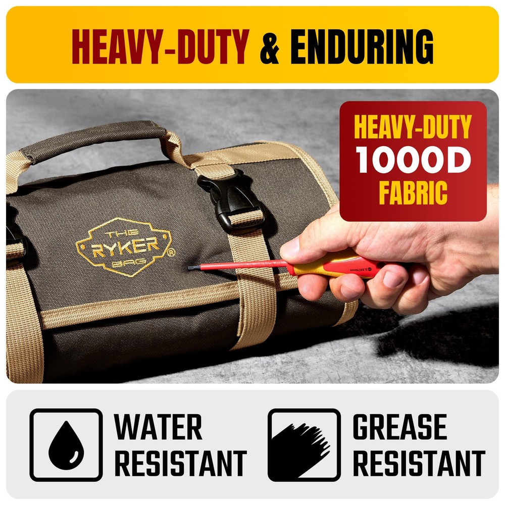 Ryker Heavy-Duty Canvas Tool Roll Organizer - Wrenches, Sockets & Hand Tools