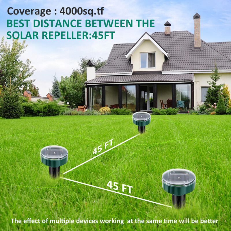 Solar Ultrasonic Animal Repeller Outdoor Mole Gopher Pest Control Spike W/ Light