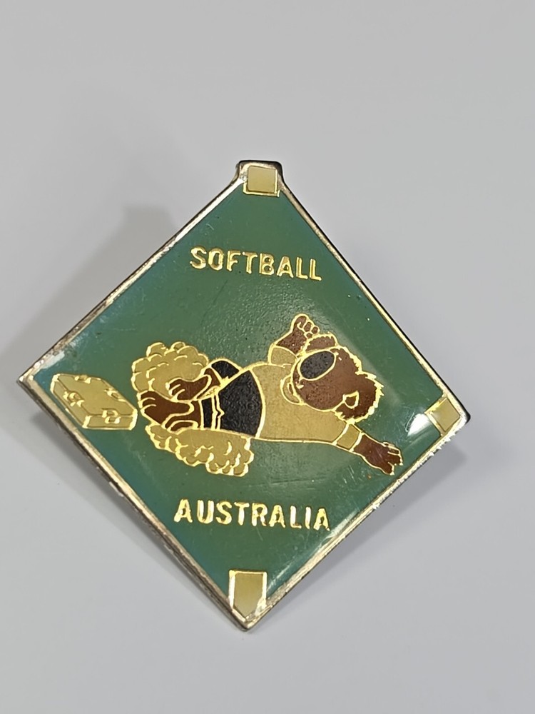 Softball Australia Lapel Pin Koala Bear Sliding into Base