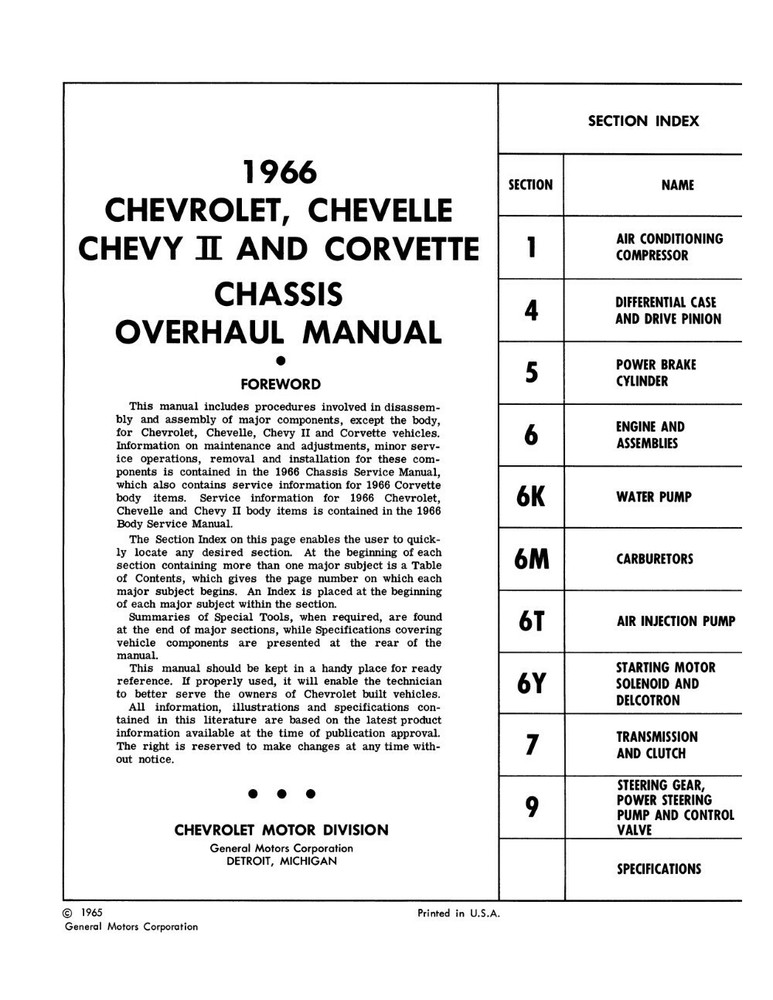 1966 Chevy Car Chassis Overhaul Manual