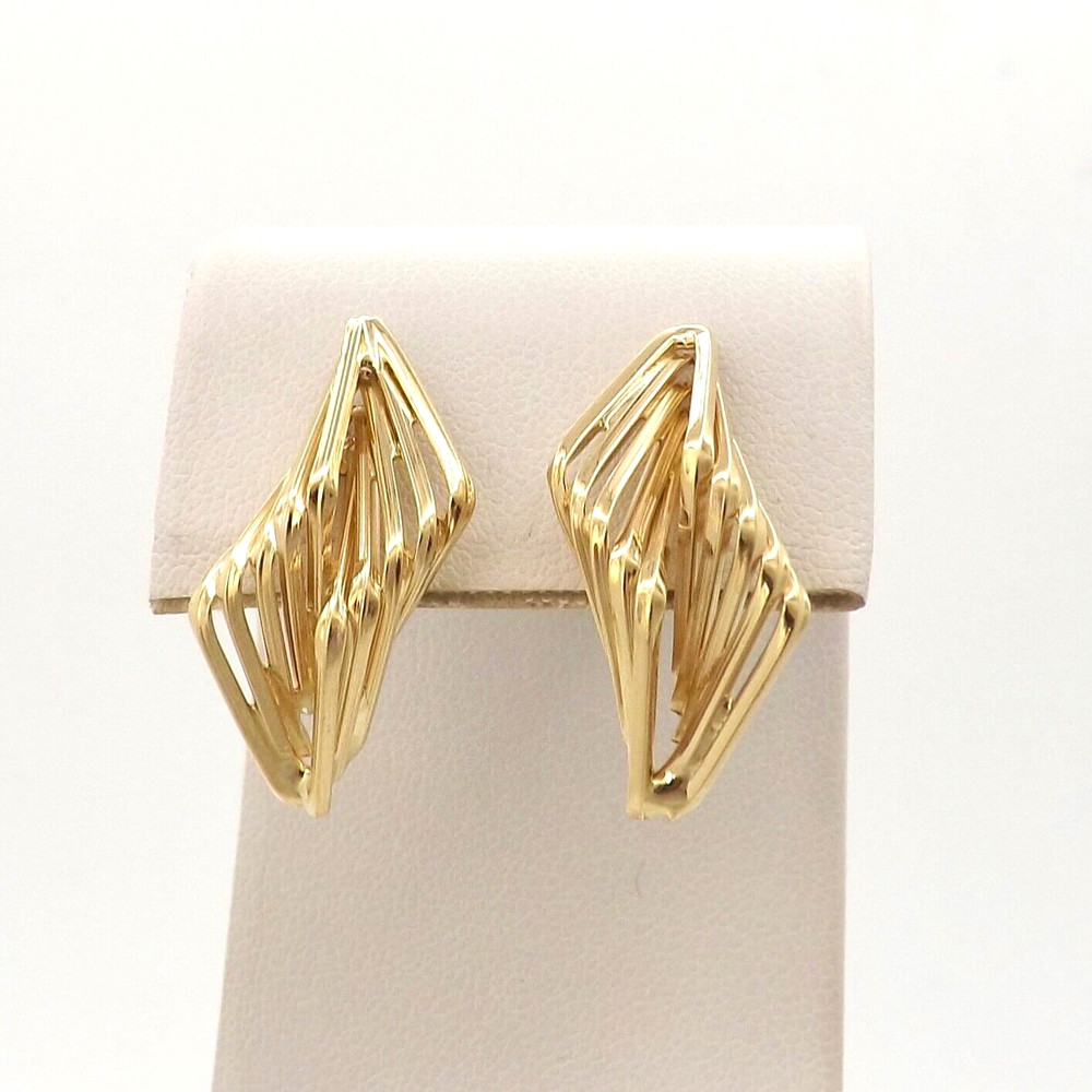 14k Gold Geometrical Drop Stud Earrings Abstract Folded