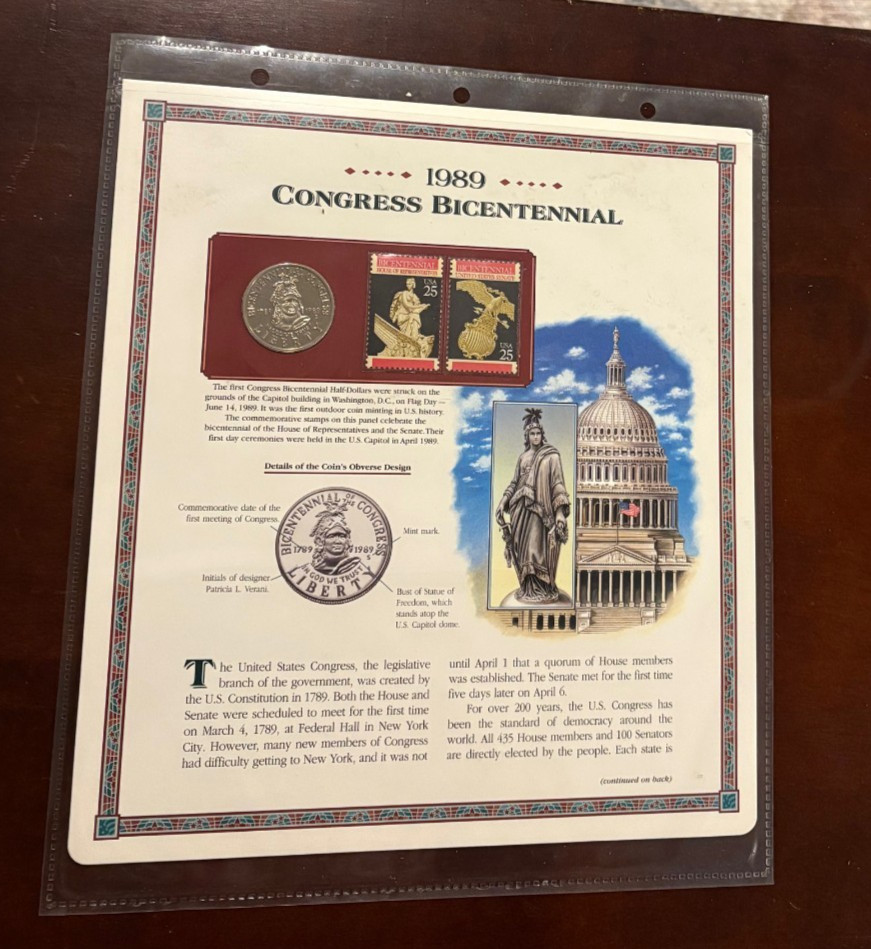 1989 Congress Bicentennial Half Dollar Coin On a History Panel PCS